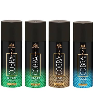 ST.JOHN Cobra LIve,Cool 150ml & Sport 150ml*2 Deodorant Spray for Men (600ml) Pack of 4