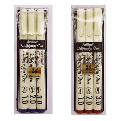 Artline Calligraphy Pen of Colours Blue & Red Pack of 3 | For Cards, Sketching, Lettering & Music