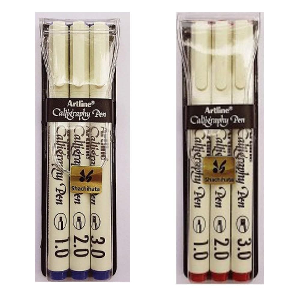 Artline Calligraphy Pen of Colours Blue & Red Pack of 3 | For Cards, Sketching, Lettering & Music