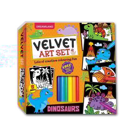 Dinosaurs - Velvet Art Set with 10 Free Sketch Pens : Children Colouring Activity Pack Box Set
