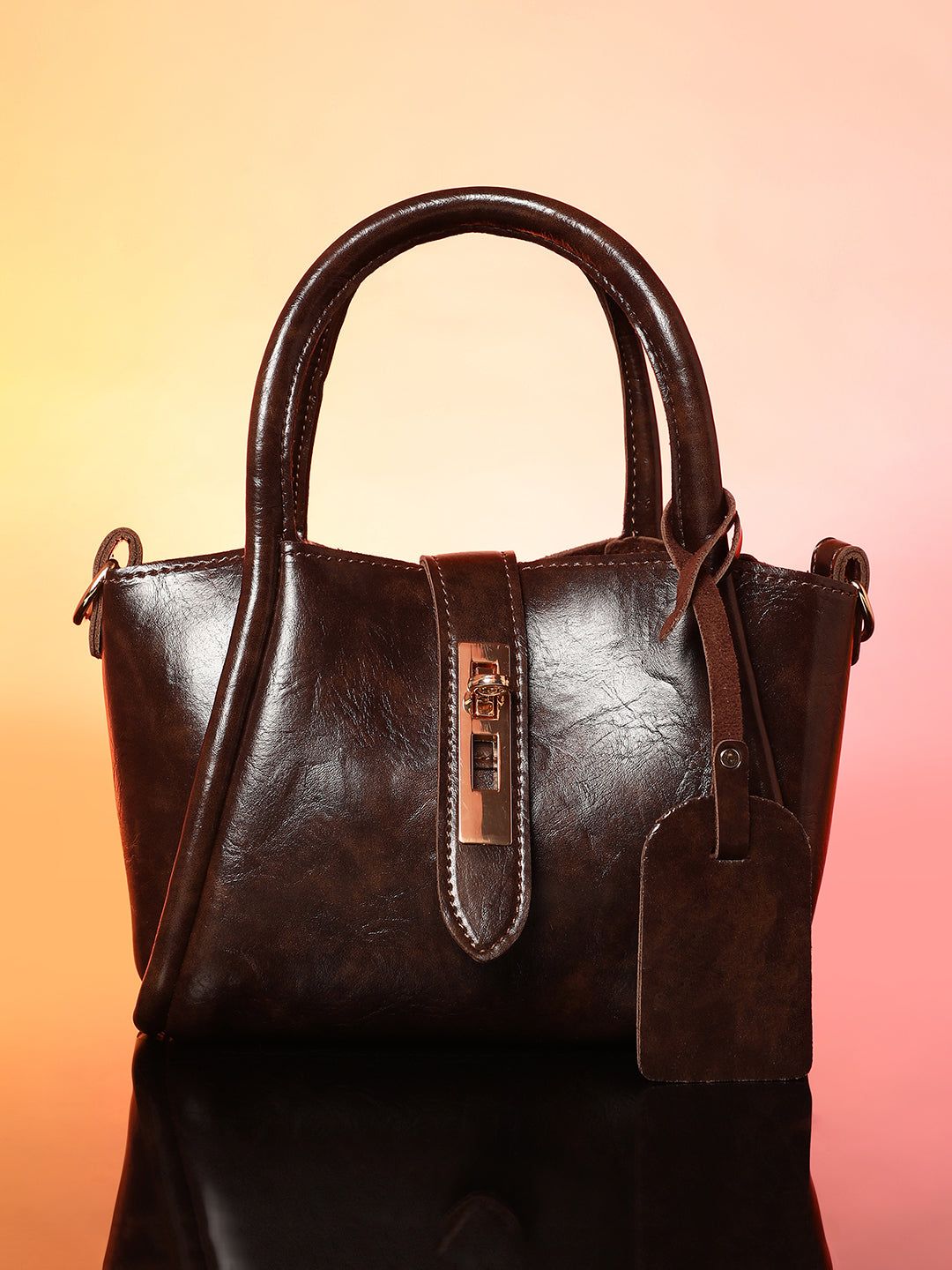 The Galleria Hand Bag With Pouch - Coffee Brown-Handbag