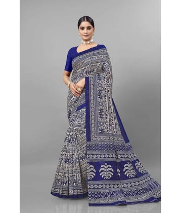 Kanooda Prints Art Silk Printed Saree With Unstitched Blouse Piece ( Blue )