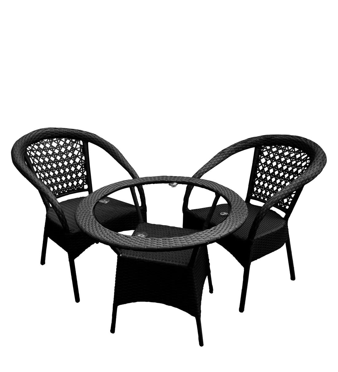 Wicker Outdoor Seating Set 2 Chairs And 1 Table Set For Garden and Living Room (Black)