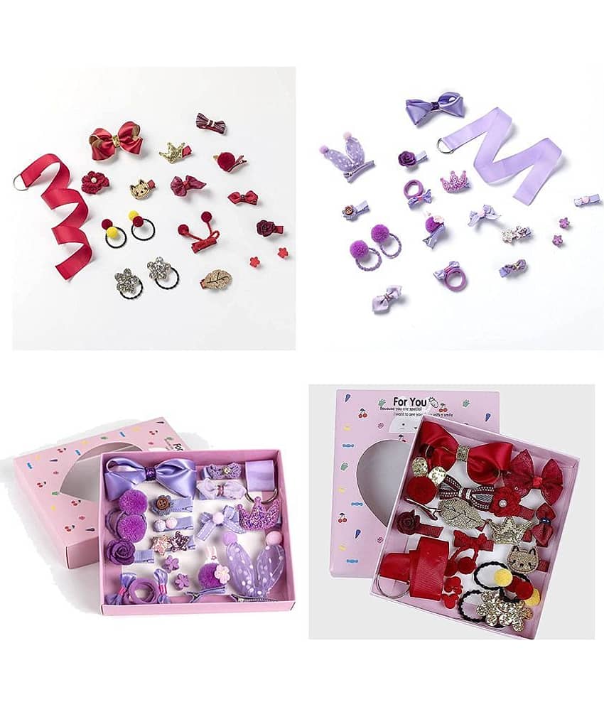 FOK Set of 36 Pieces Fancy Headwear Accessories For Baby Girls/Toddlers - Pink, Grey
