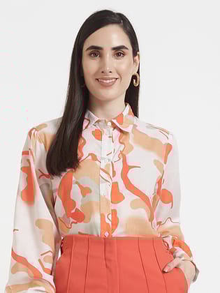 Luxury Cambric Digital Print Puff Sleeve Shirt-L