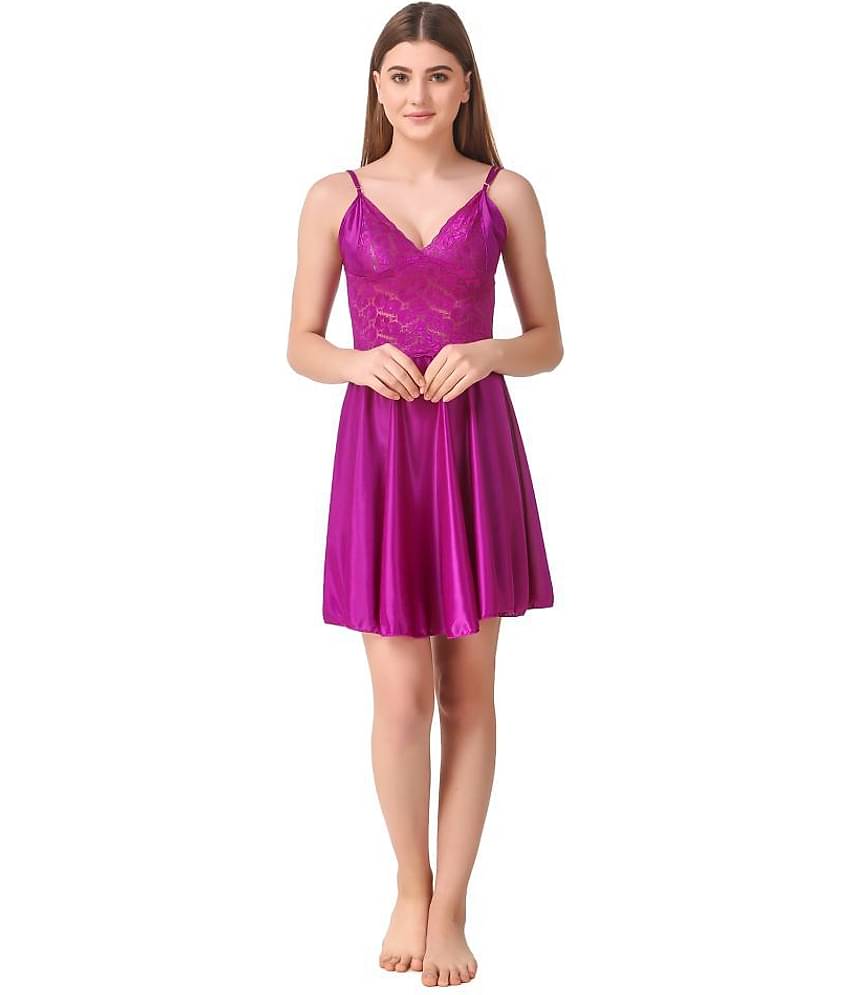 Reposey Satin Baby Doll Dresses With Panty - Purple