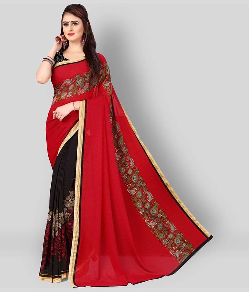 ANAND SAREES Georgette Printed Saree With Unstitched Blouse Piece ( Multicolor )