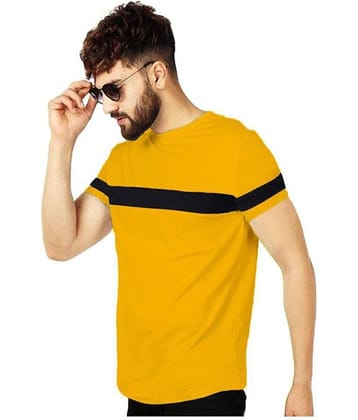 Leotude Cotton Yellow Color Block T-Shirt