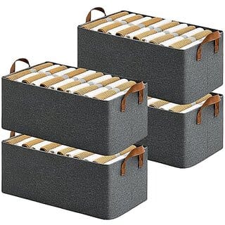 Wardrobe Organizer for Clothes with Metal Frame Rectangle Storage Baskets for Clothing Fabric Storage Box with Handles