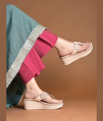 Shoetopia Gold Women's Slip On Heels