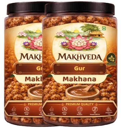 MAKHVEDA - Til Gur Makhana | Roasted Fox Nuts | Popped Lotus Seeds | Healthy Snack | Low Calorie, High Protein, Gluten Free | Sweet Sesame Jaggery Crunch ( 80g x 2 Pack )