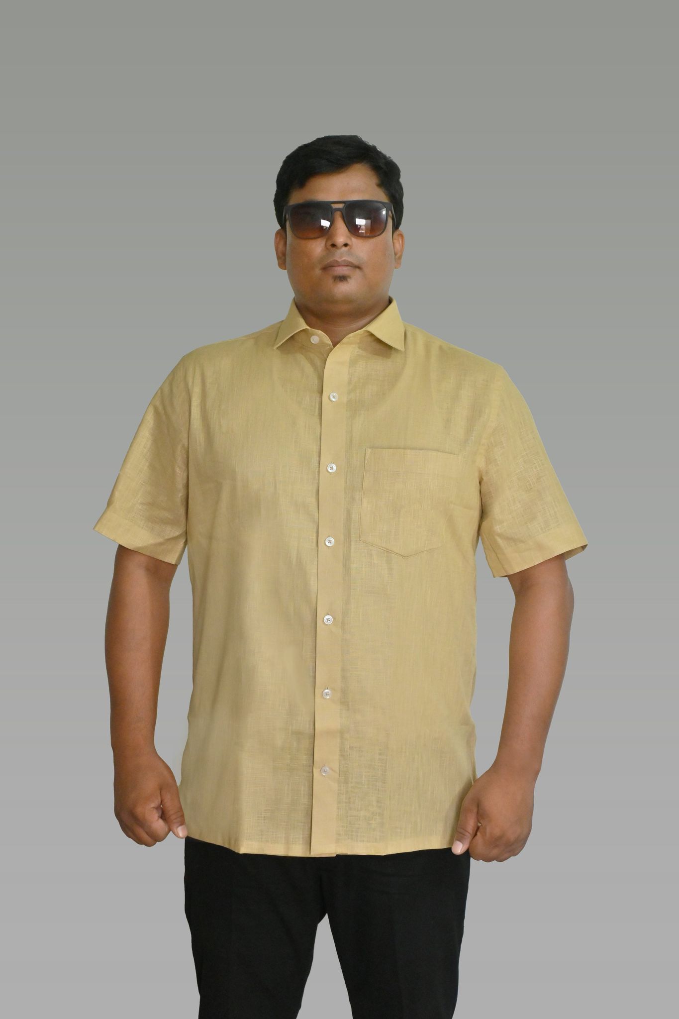 Khaki Premium Quality Linen Half Sleeve Shirt for Men-39