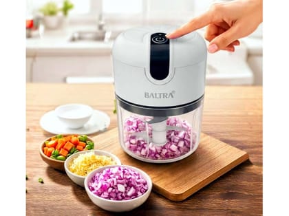 BALTRA Slice Rechargeable Mini Electric Chopper, 250ml Food Grade Bowl, 3 Stainless Steel Blades, One Touch Operation