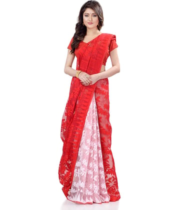 Desh Bidesh Bengal Handloom Saree Without Blouse Piece ( Red )