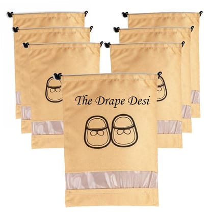 The Drape Desi Transparent Beige Pink Color Shoe Bag for Travel & Storage – Dustproof Rose Pink Shoe Cover Pouch for Men & Women | Shoe Organizer for Luggage & Wardrobe (Pack of 8)