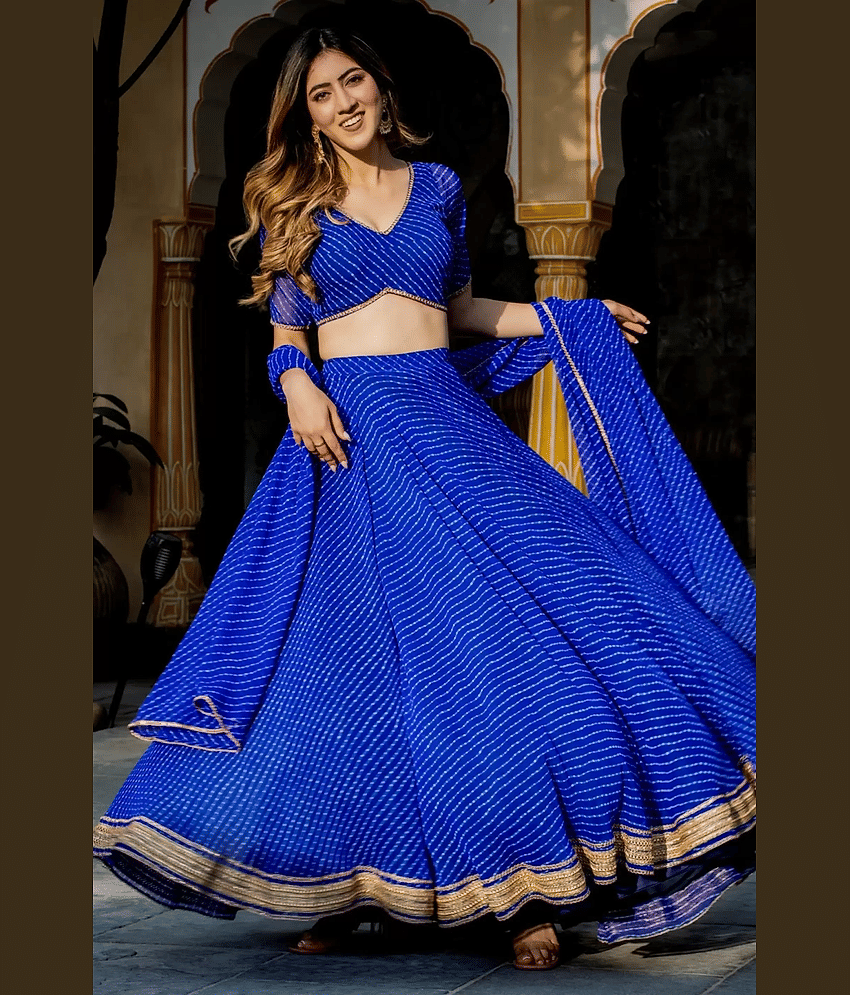 piludi Blue Georgette Unstitched Semi Stitched Lehenga Single