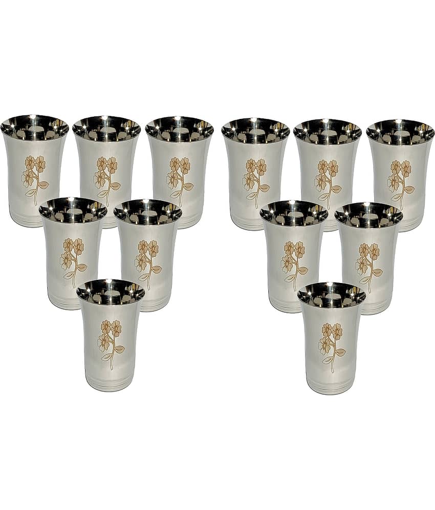 A & H ENTERPRISES - Daily & Regular Use Steel Glasses Set 300 ml ( Pack of 12 )