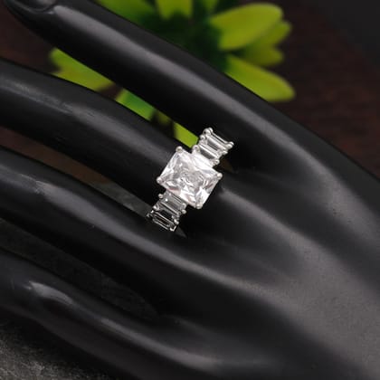 Silver Color American Diamond Finger Ring (ADR558SLV)-Length: 5.50 CM x Width: 1.30 CM / Silver / Brass With Good Quality Silver Plated