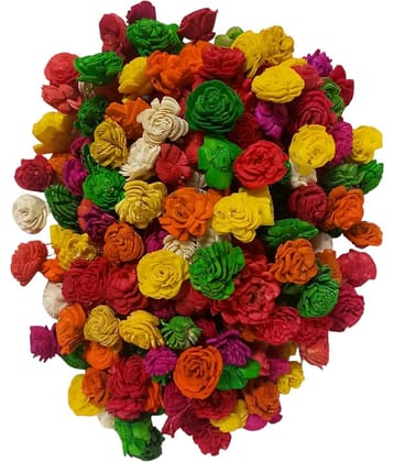 PRANSUNITA  Multicolored Mini Dry Sola Flower for Tiara, Bridal & Baby Shower, Clips, Headbands, Cake Decoration – Stem less- 90 pcs– size 2 cm