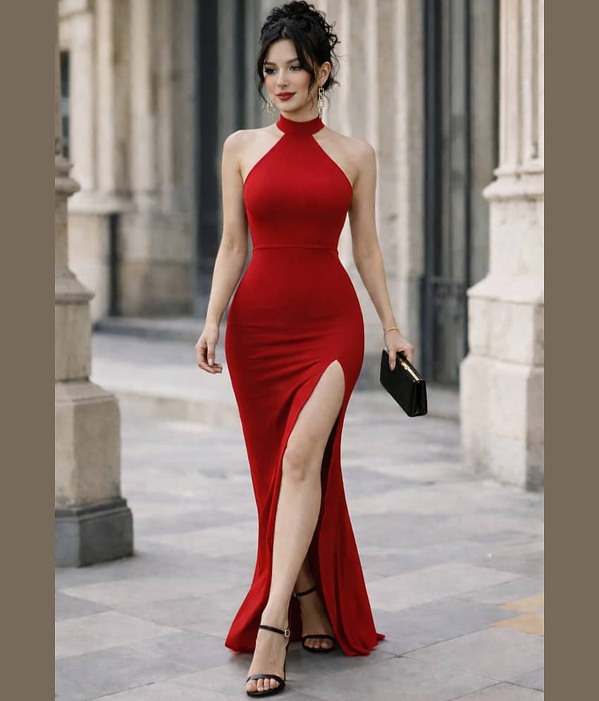 Traquila Women Lycra Bodycon Dress ( Red )
