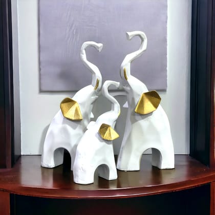Set of 3 Geometric Elephants Statue Figurine for Home Decor, H- 20 cm-Poly Resin