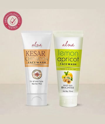 Alna Kesar Chandan Face Wash with Lemon Apricot Face Wash 75ml Each For All Skin Type , Pack of 2