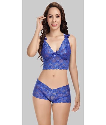 Elina - Blue Net Women's Nightwear Baby Doll Dresses With Panty ( Pack of 1 )