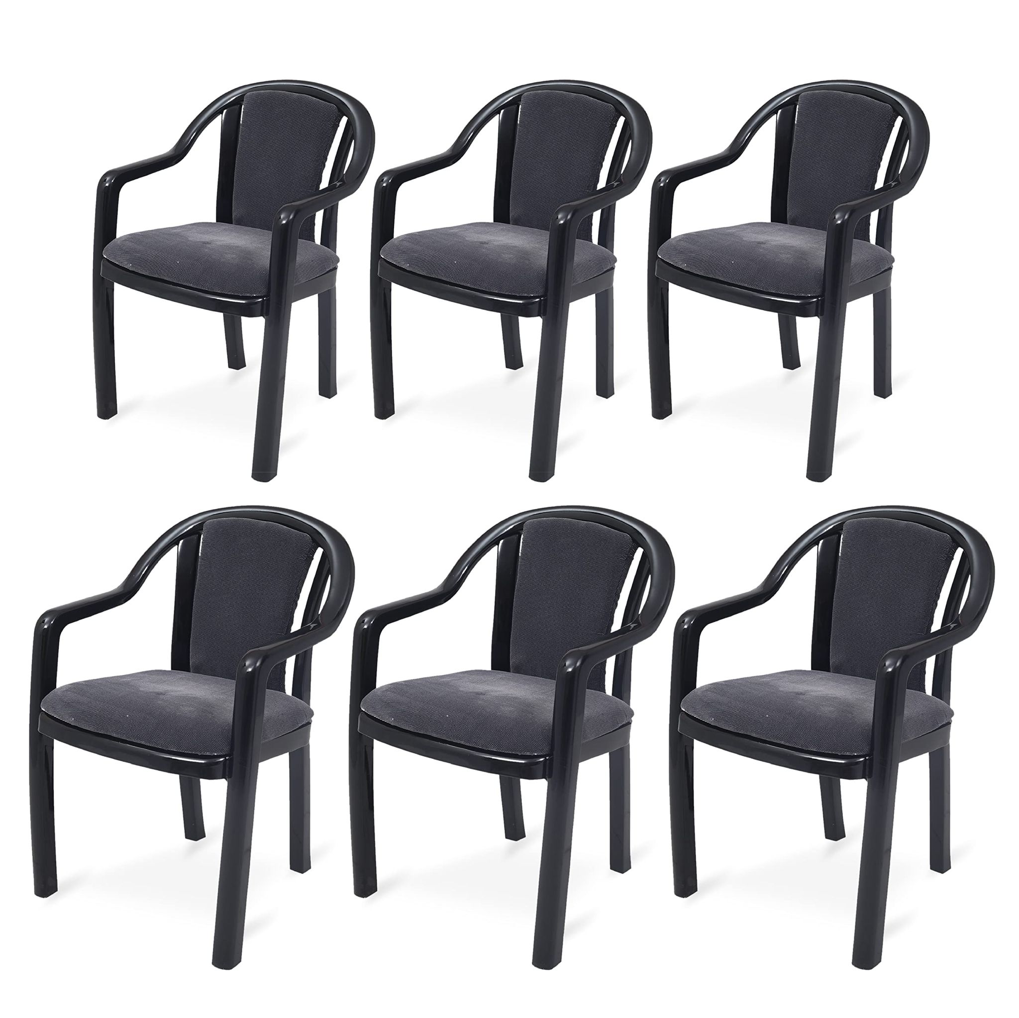 Supreme Furniture Ornate Plastic Cushion Chair with-Arm Suitable for Home, Garden, Office, Living Room, Cafeteria, Restaurant, Hotel, Resort and Indoor(Set of 6, Black Grey Dobby)