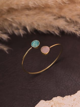Dual Stone Adjustable Crystal Bracelet (Rose Quartz + Green Amazonite)