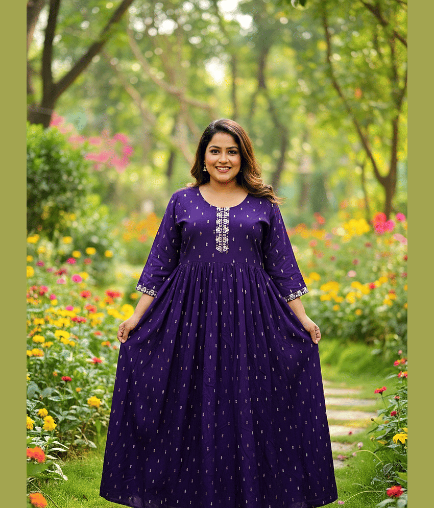 Flavia Creation Women Cotton Gown ( Purple )