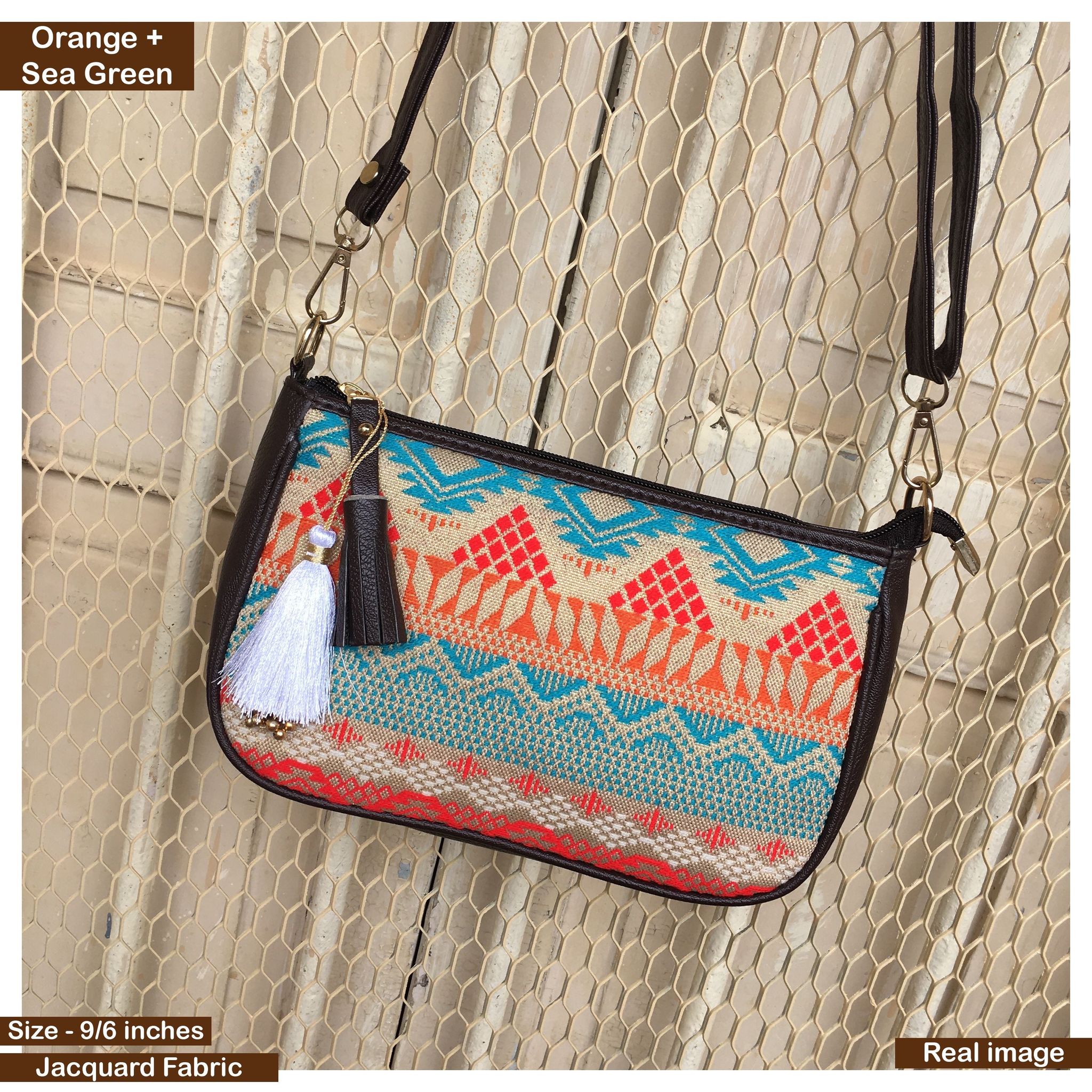 AMARA - Shoulder Bag Cum Sling - Orange - Sea Green African Print