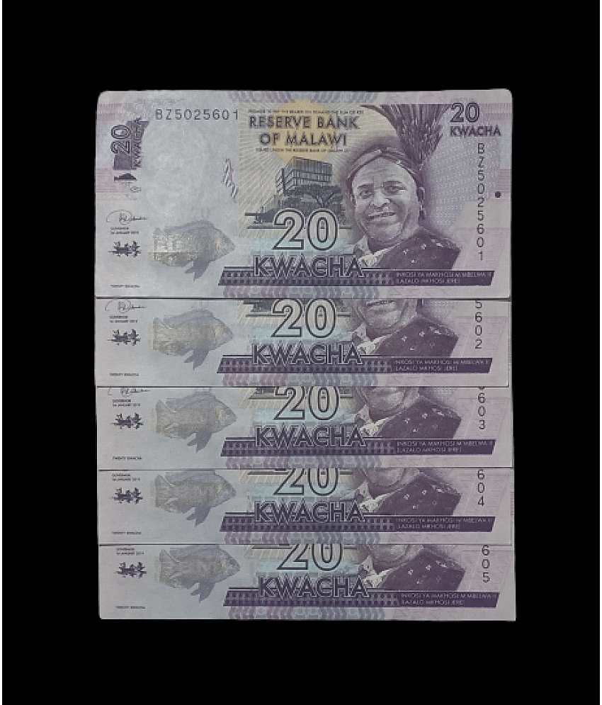 SUPER ANTIQUES GALLERY - MALAWI 20 KWACHA 5 NOTE SET 5 Paper currency & Bank notes