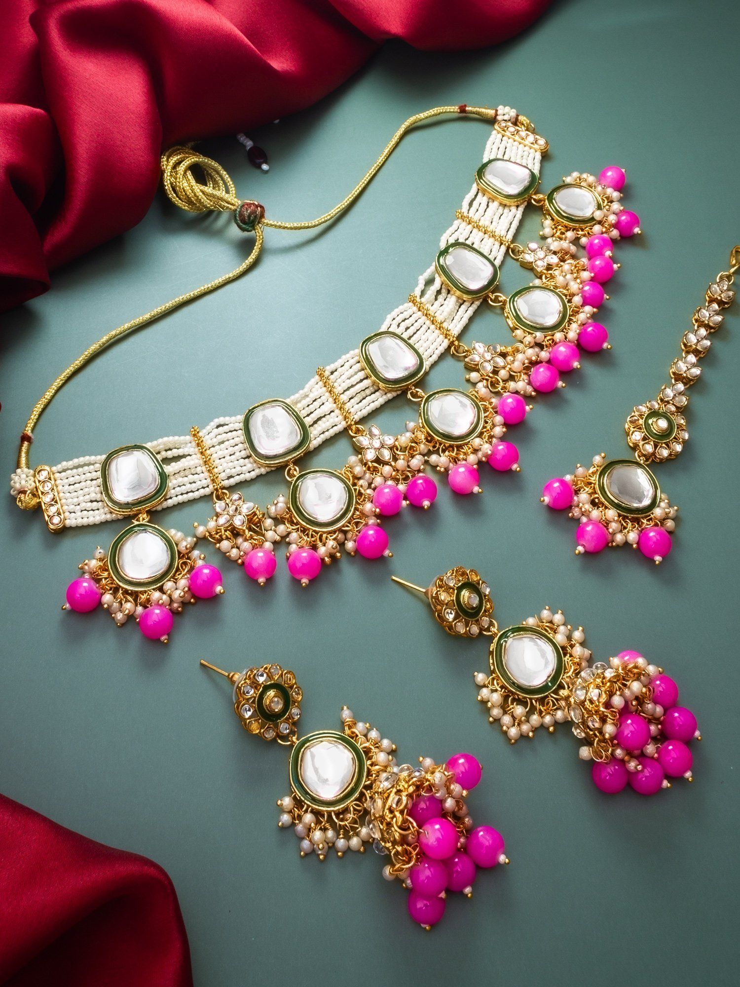 Morison Ethereal Gold Necklace Set with Earrings  Redefine Your Style