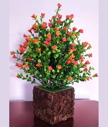 BAARIG - Orange Rose Artificial Flowers With Pot ( Pack of 1 )