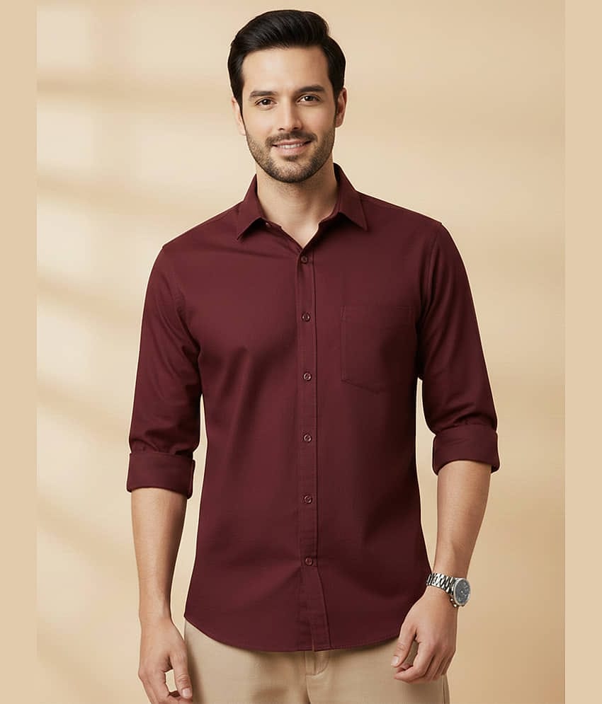 color bucket 100% Cotton Regular Fit Solids Full Sleeves Men's Casual Shirt - Maroon ( Pack of 1 )