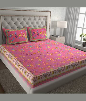 Cosito Cotton 1 Double Bedsheet with 2 Pillow Covers ( Pink )