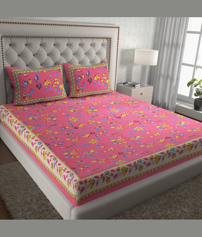 Cosito Cotton 1 Double Bedsheet with 2 Pillow Covers ( Pink )