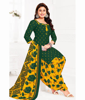 SIMMU Women Cotton Printed Straight Kurti With Patiala Salwar ( Green )