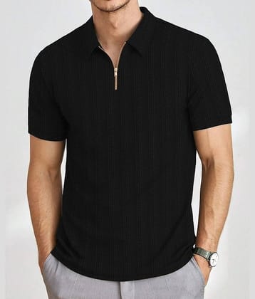 KAJARU Men Polyester Regular Fit Striped Polo T Shirt ( Black )