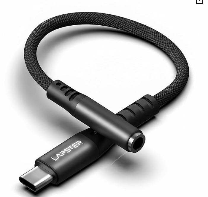 Lapster Type C to 3.5 mm Audio Jack Connector with DAC Headphone Converter Supports Mic & Audio, Metal Body, BLACK