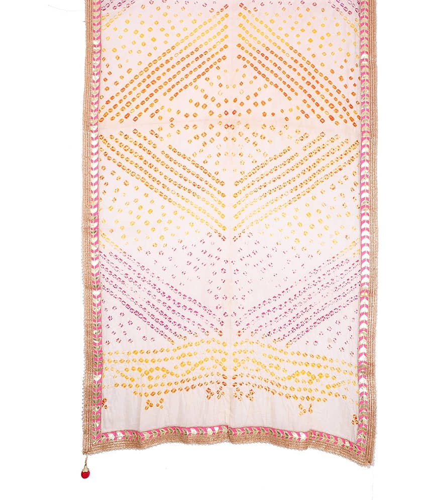 Apratim Beige Art Silk Bandhej Dupatta - Single