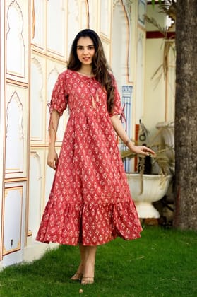 TRADITIONAL BAGRU PRINTBagru Hand Block Printed Cotton One Piece DressAttached Dori with Tussle in Neck Line..