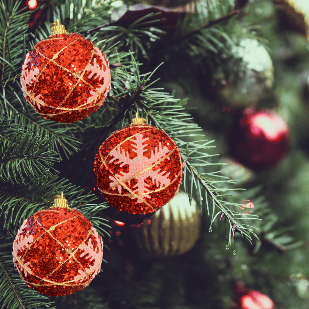 Christmas Tree Ornaments Red Ball with Snow Flakes - Set of 5 - Party and Festive Needs | Buy online on ZillyBuy