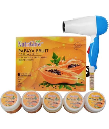 NutriGlow Papaya Facial Cleanup Kit for Women for Glowing Skin 6-Pieces Skin Care Set 250gm+10ml with Free Hair Dryer
