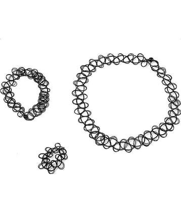 Romp Black Plastic Tattoo Choker Necklace with Ring and Bracelet for Girls Women