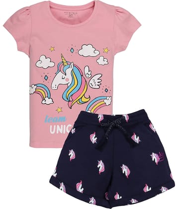 PLUM TREE Girls 100% Cotton T-shirt With ( Light Pink )