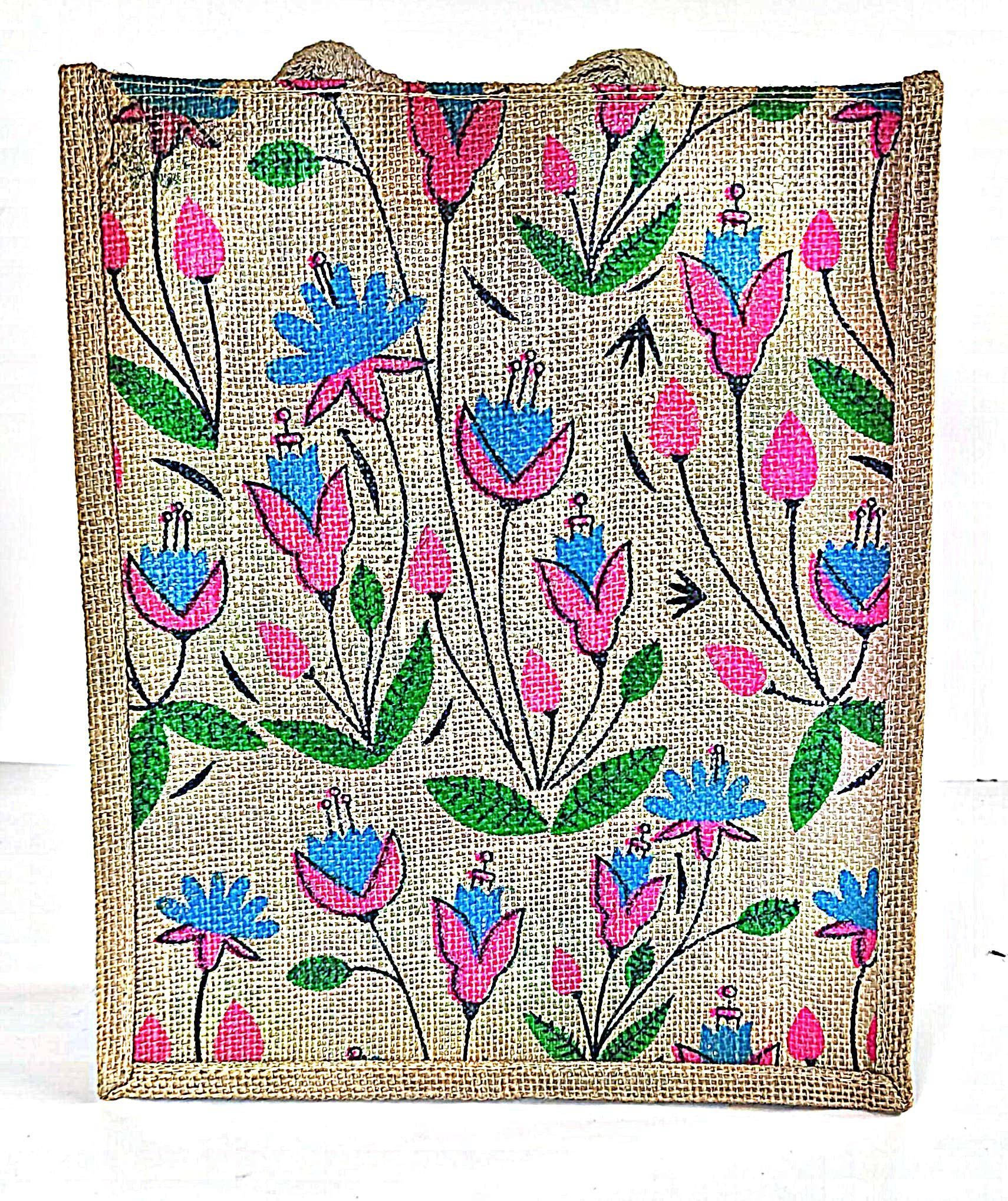 Floral printed jute tote bag