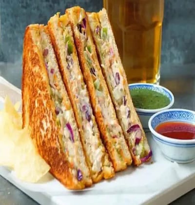 Veg Corn N Cheese Sandwich [Grilled] With Fries