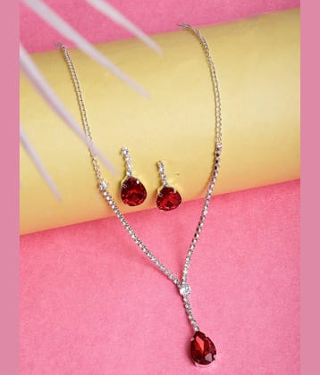 PUJVI Red Alloy Necklace Set ( Pack of 1 )