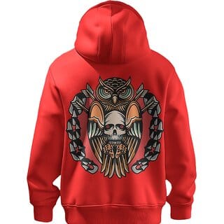 BULL CLOTHING Unique Designer Owl Pullover Red Hoodie Statement-Making Streetwear, Ideal for Fashion-Forward Men
